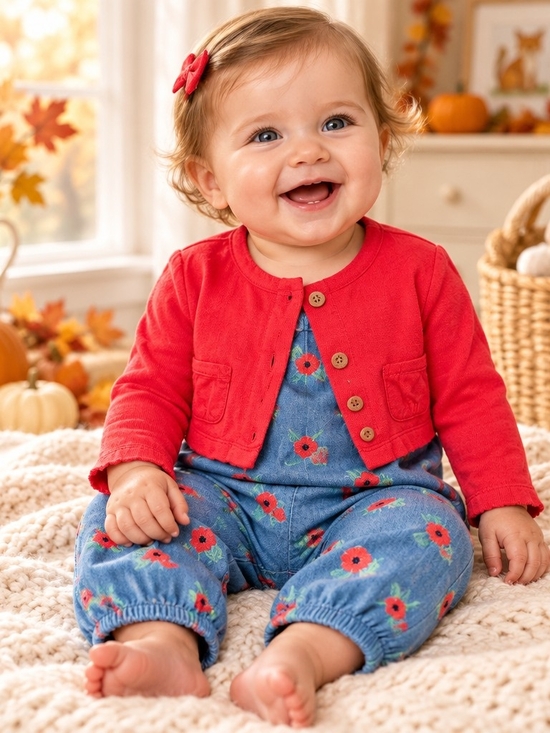 Carter's Other - Carter's Red Cardigan and Blue Floral Romper Set Sz 9 Months